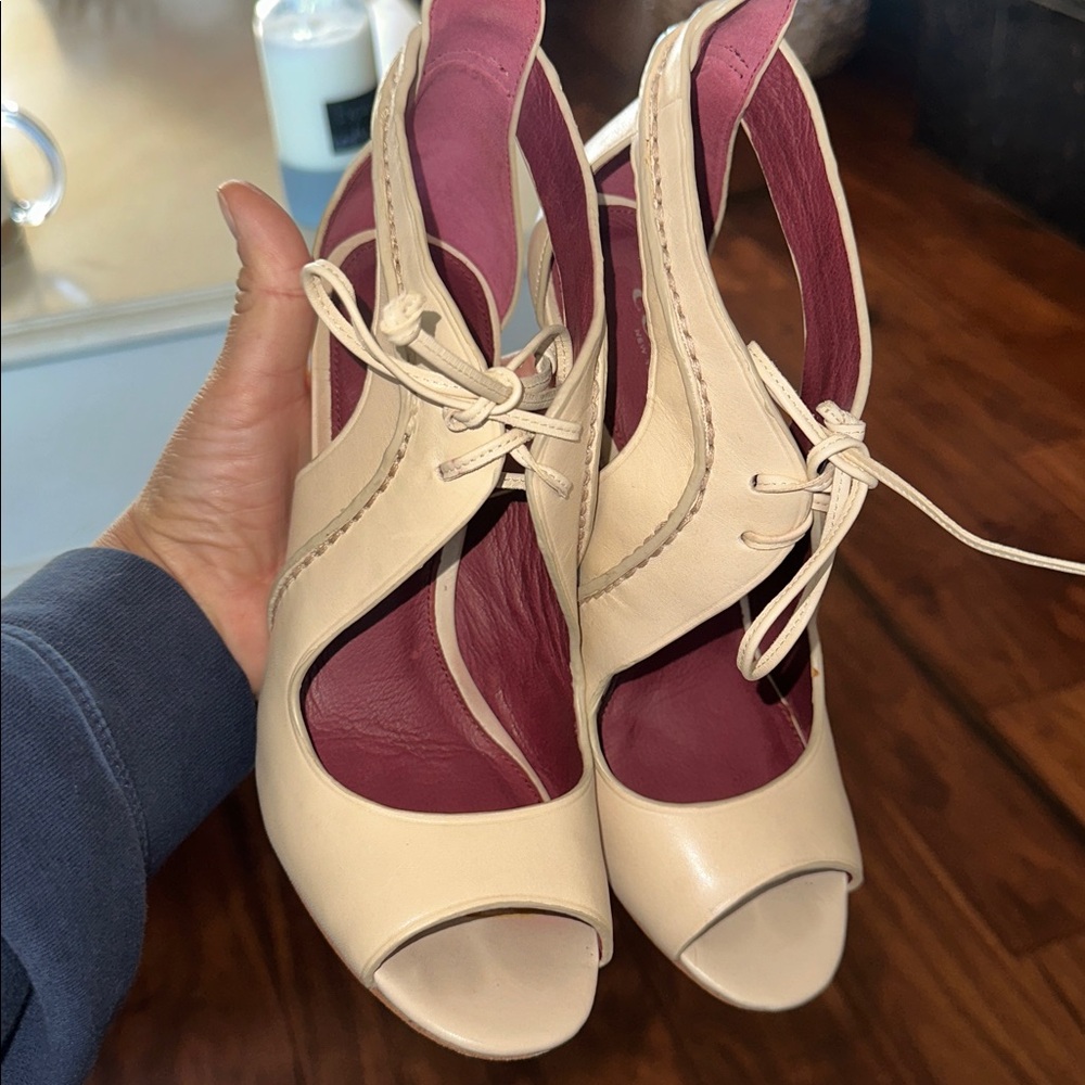 Coach New York Loise Leather Lace Up Open Toe High Heeled Sandals Ankle Booties - Picture 7 of 9